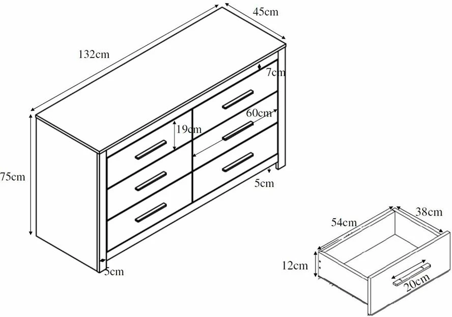 Komodë DODO, ngjyrë lisi e errët, 132x45x75
