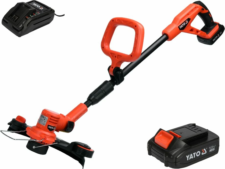 Trimer bari me bateri Yato YT-82830 18V 2Ah 30cm, set me bateri + karikues, kuqe/zezë