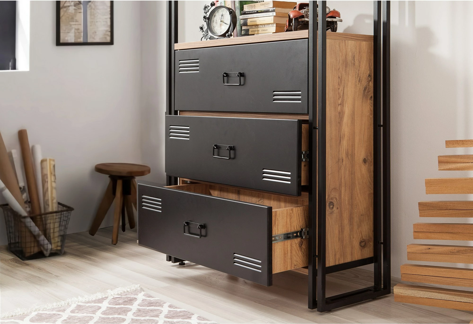 Set mobiljesh për dhomë studimi, Hanah Home, COSMO-TKM.10, ngjyrë Atlantic Pine dhe e zezë