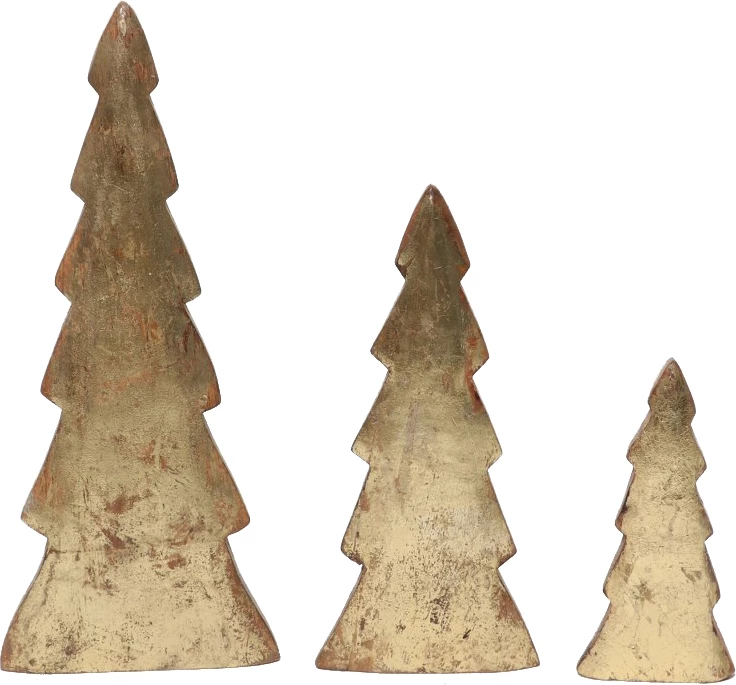 Dekor pemë për Krishtlindje, dru mango, ngjyrë ari, 14x3x30cm