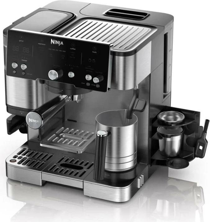 Makinë kafeje 2-në-1 espresso & filter, Ninja Luxe Essential ES501EU, mulli i integruar, Barista Assist, 25 cilësime bluarjeje, madhësi 175–530 ml, Silver Black