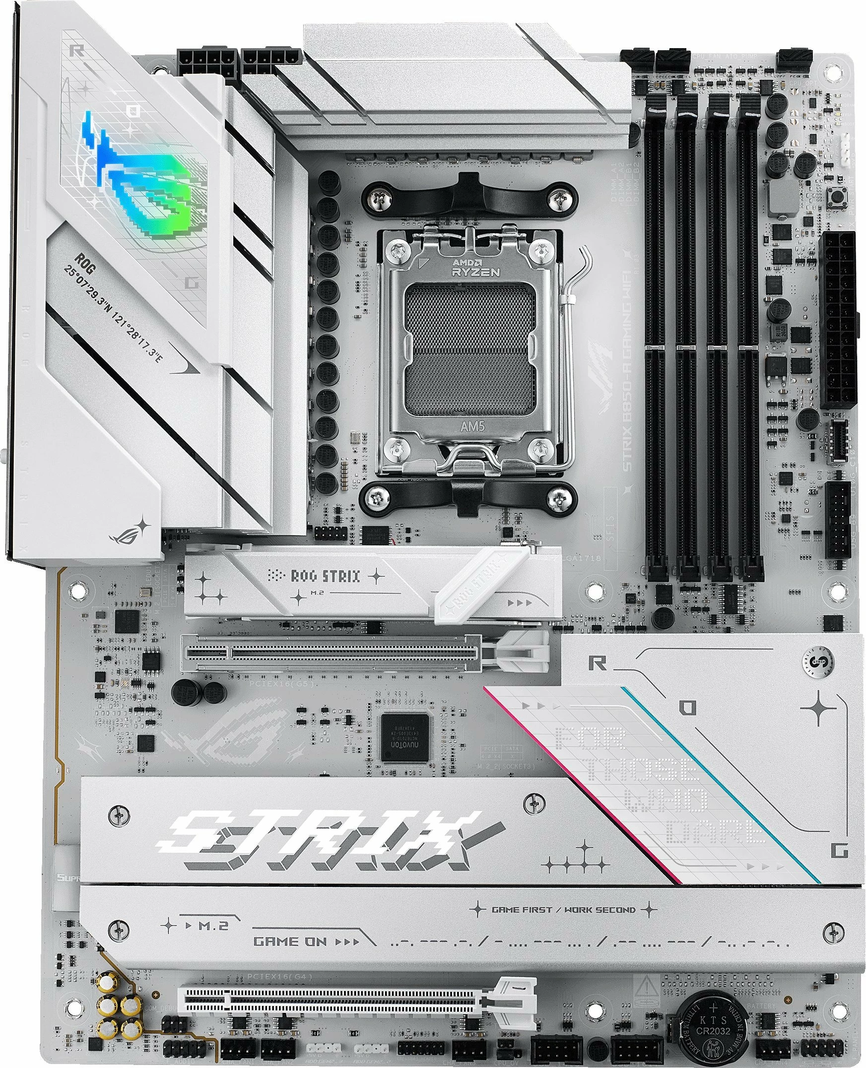 Pllakë amë Asus ROG STRIX B850-A GAMING WIFI, AM5, ATX, DDR5, Wi‑Fi 7, 2.5GbE, e bardhë, me antenë Wi‑Fi