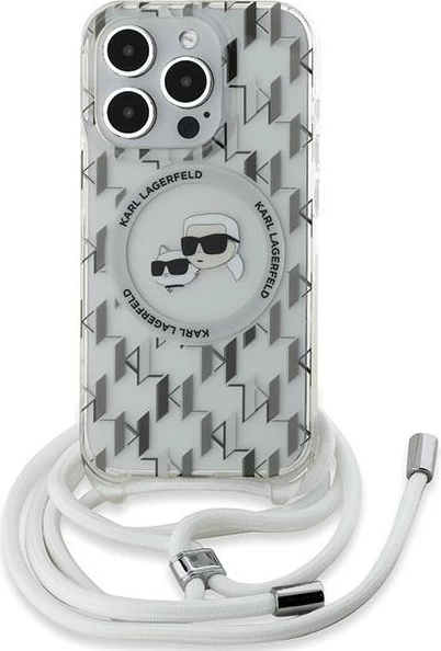Mbështjellës Karl Lagerfeld IML Crossbody Monogram Karl & Choupette Head MagSafe për iPhone 15 Pro, Transparent