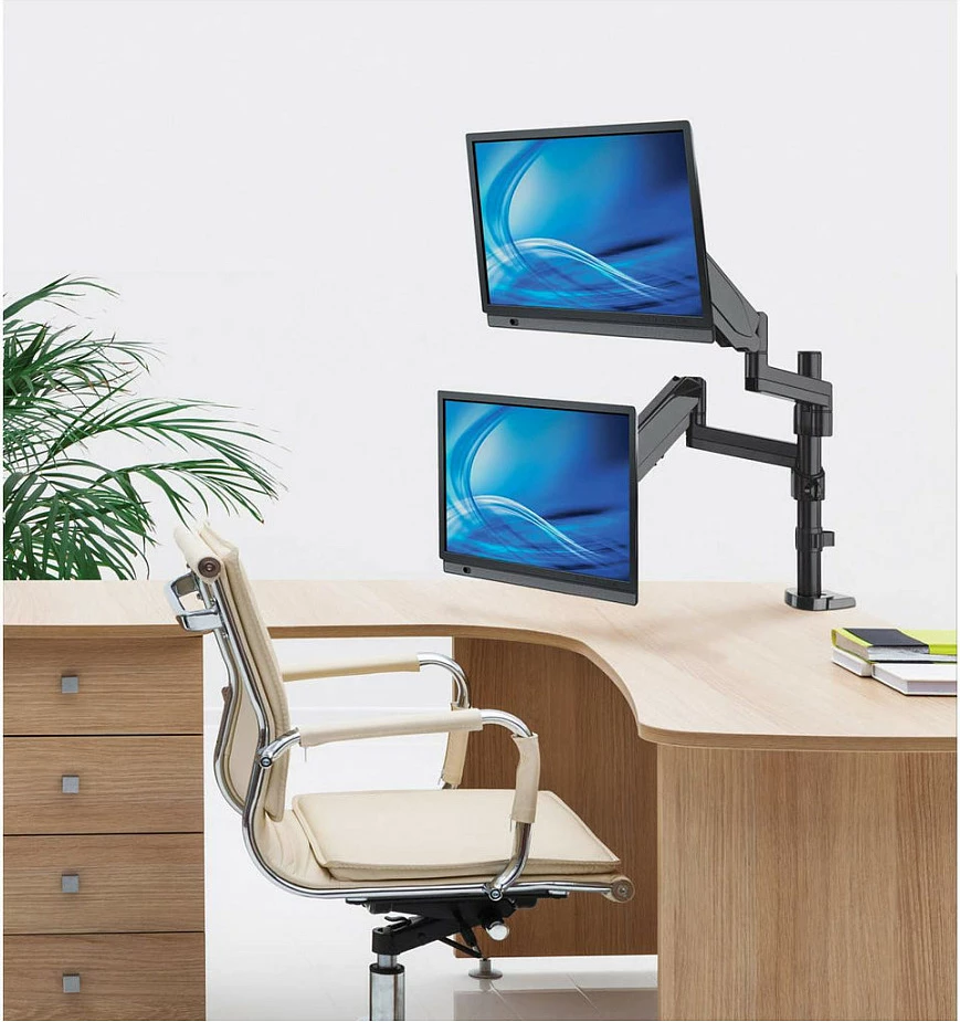 Mbajtëse tavoline për dy monitorë MANHATTAN, krah me gas spring, 17"-32", VESA 75x75/100x100, deri 8kg, gri