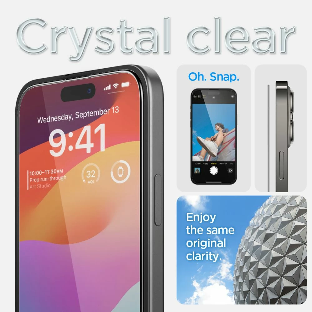Xham i temperuar Spigen Glas.tR EZ Fit FC për iPhone 15 Plus, 2 copë, Zi