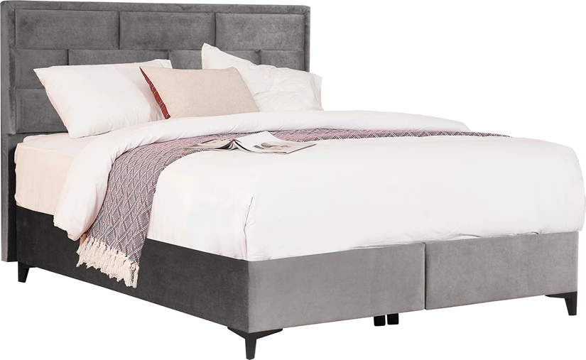 Krevat Brick me hapësirë për depo, kadife gri 07-450, 215x165x121cm (për dyshek 160x200cm)