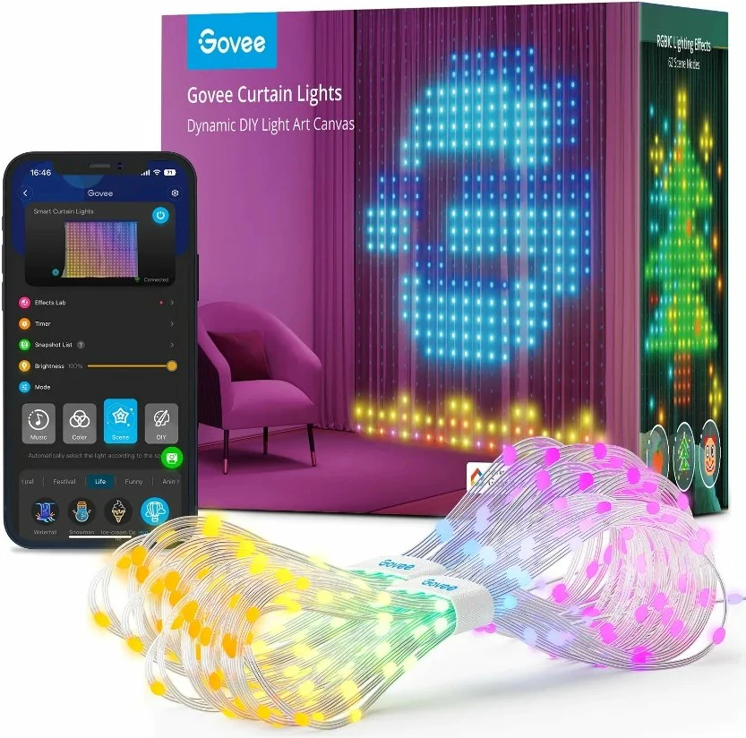 Drita perde LED Govee Curtain Lights 2m x 1.5m, RGB, kontroll me aplikacion