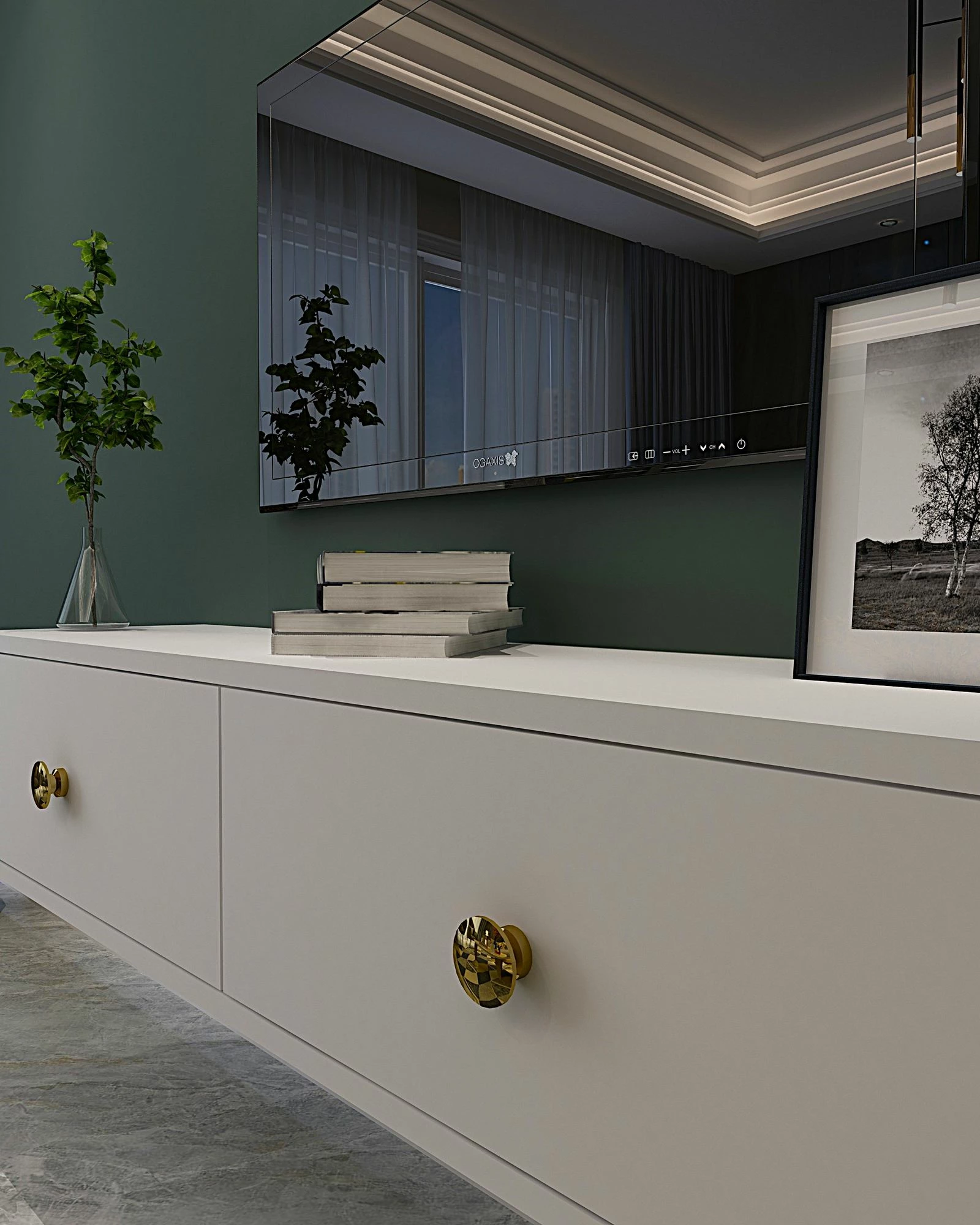 Komodë TV, ngjyrë e bardhë dhe ari, Skye Decor Zuzu 120