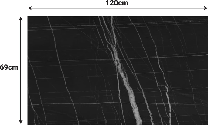 Sipërfaqe tavoline Relian, pamje mermeri të zi, HPL, 69x120cm, trashësi 12mm
