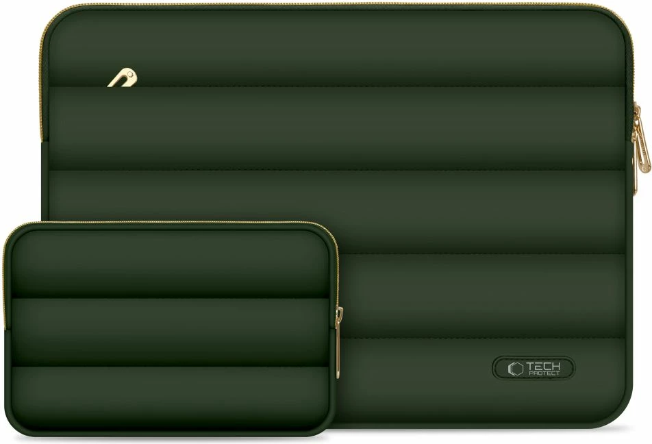 Mbështjellës laptopi Tech-Protect Puffy 15-16 inç me çantë aksesorësh, olive