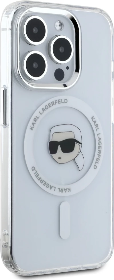 Mbështjellës Karl Lagerfeld IML Metal Karl Head MagSafe për iPhone 15 Pro Max, Bardhë