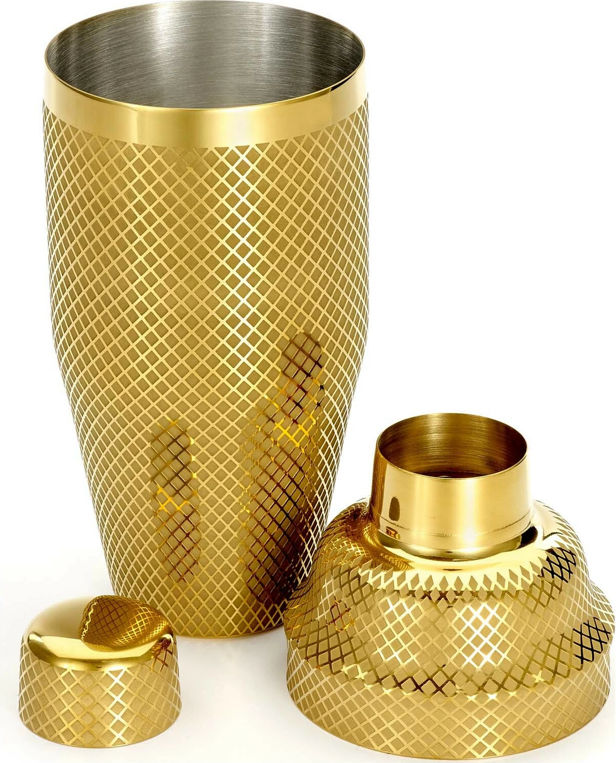 Shaker koktej 3-pjesësh, BarFly, Diamond Lettice stil japonez, 700 ml, çelik inox 18/8, ari