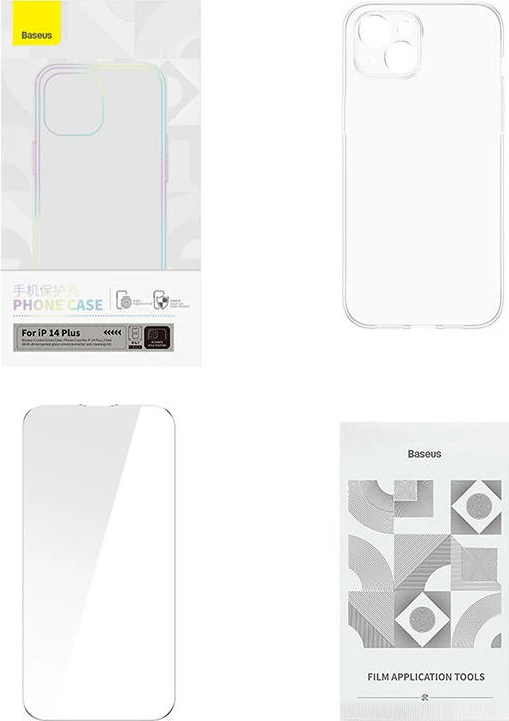 Mbështjellës Baseus Crystal Series me magnet për iPhone 14 Plus + xham i temperuar, transparent
