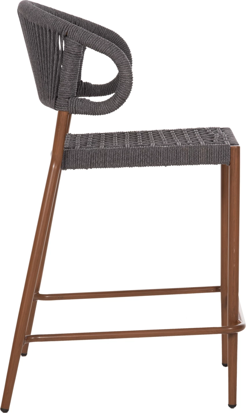 Karrige për bar, lartësi mesatare, EULO FH6087.01, alumin, ngjyrë arre, ratan sintetik gri, 60x60x99H cm