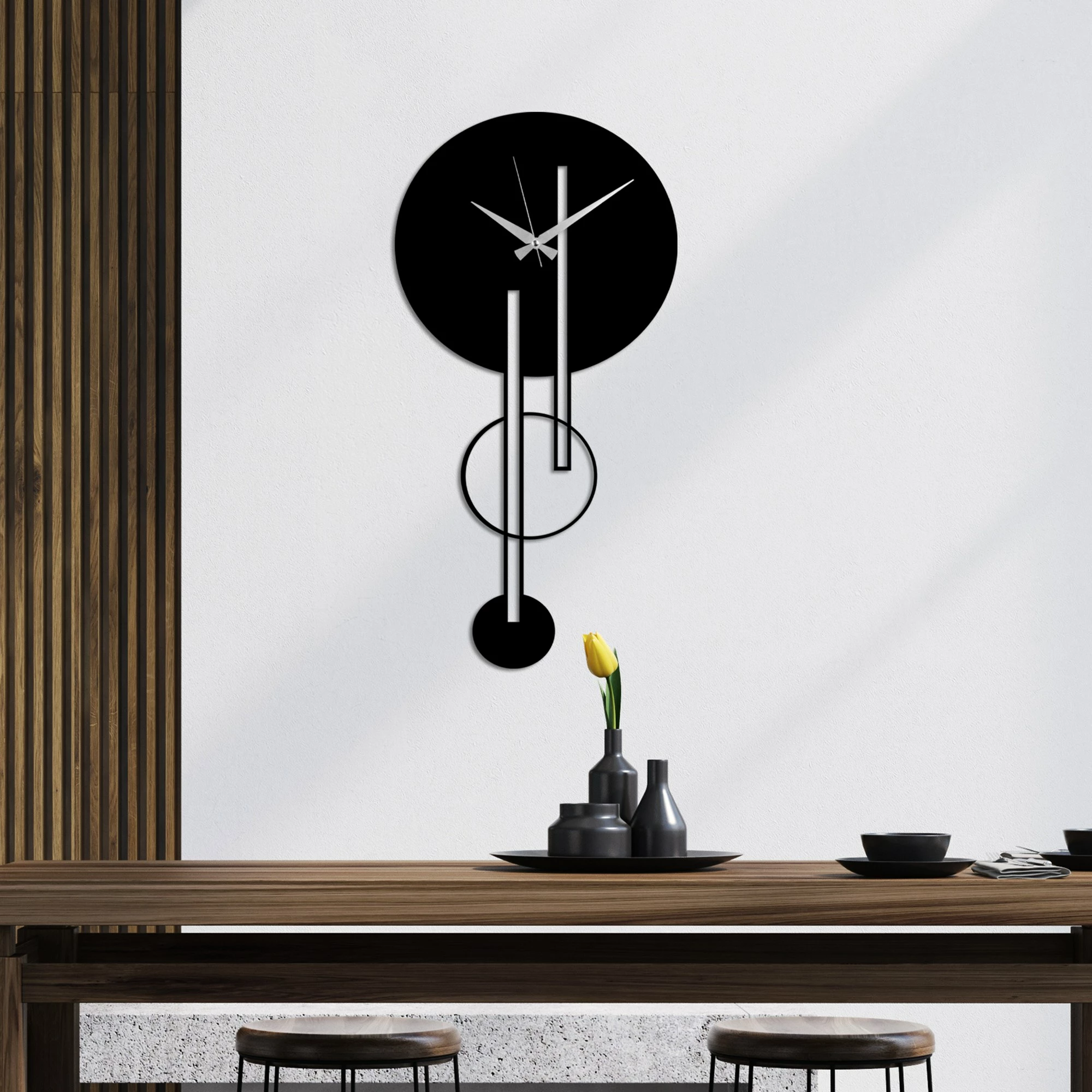 Orë muri dekorative prej metali, Wallity, Full Empty, e zezë, 62x32cm
