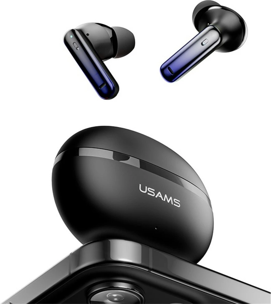 Kufje TWS USAMS Echo E02, Bluetooth 5.3, ANC+ENC, deri 29 orë me kuti, USB-C, e zezë