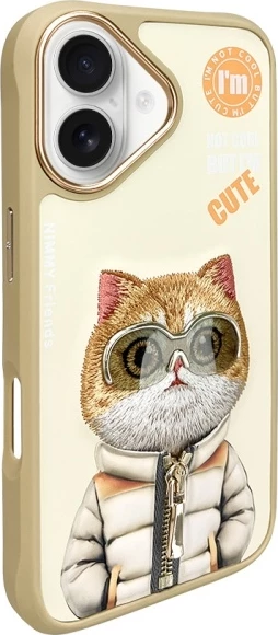Mbështjellës Nimmy Cool&Cute 2.0 Cat për iPhone 16 6.1", khaki/jeshile