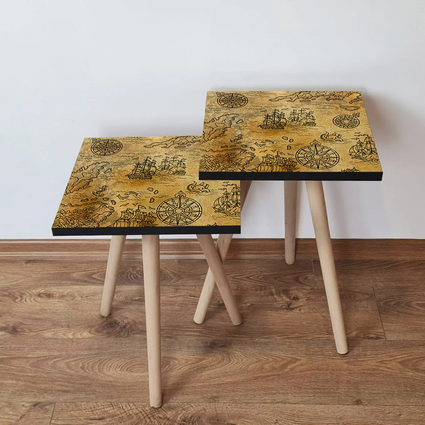 Set tavolina të vendosshme, 2 copë, Skye Decor, 2Shp145, ngjyrë camel dhe e zezë