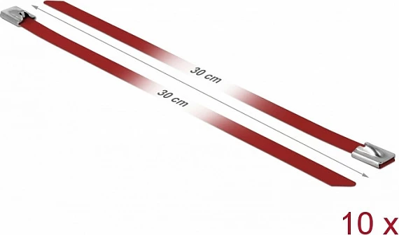 Lidhëse kabllosh inox DeLOCK 300 x 7.9 mm, 10 copë, e kuqe
