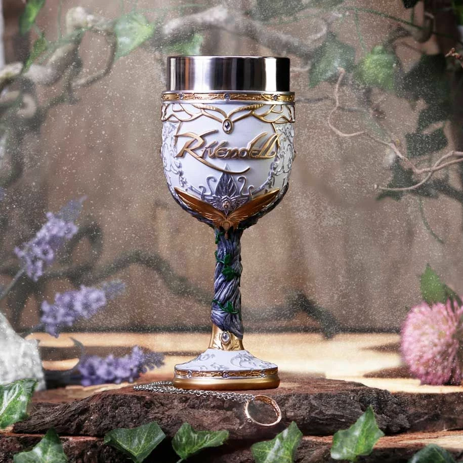 Krigë koleksionuese NEMESIS NOW Lord of the Rings Rivendell, 19.5 cm, rezinë me insert inox, bardhë/ari/jeshile