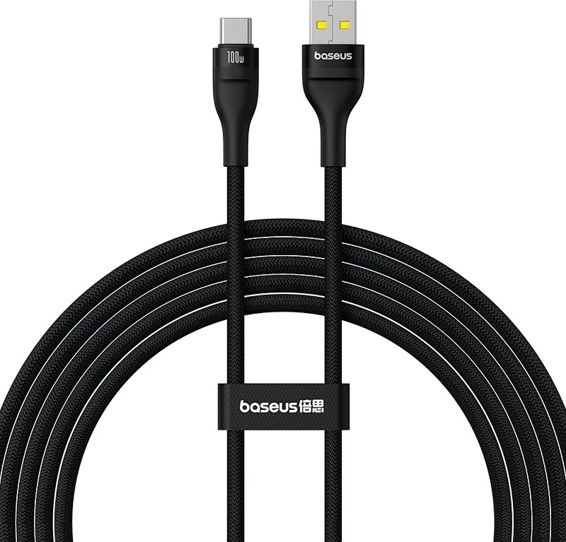 Kabllo Baseus Flash 2 USB A në USB C, 2 m, 100 W, E zezë