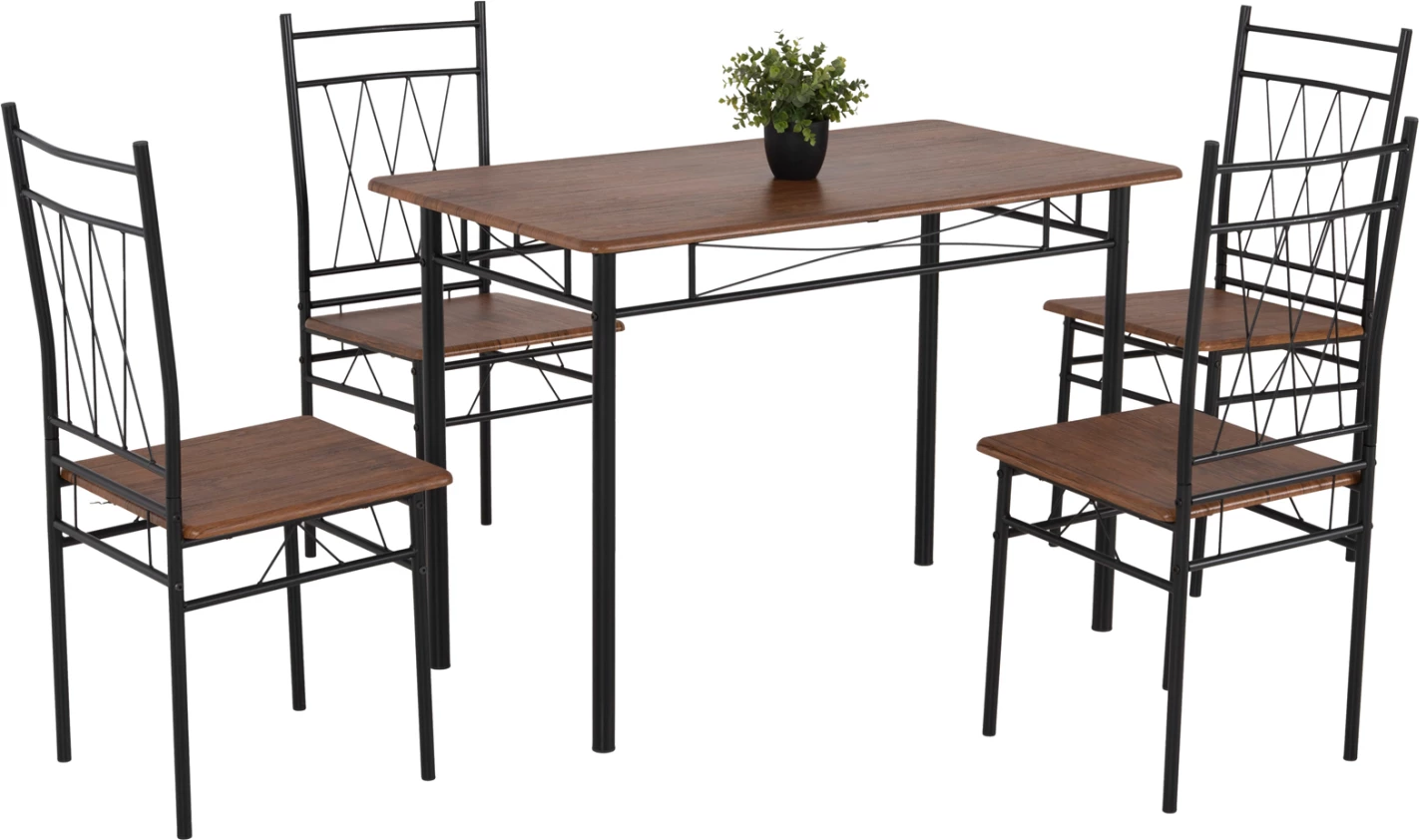 Tavolinë me karrige 5 copë PRAIORY FH18005.01, metal-MDF ngjyrë arre, 110x60x74H cm