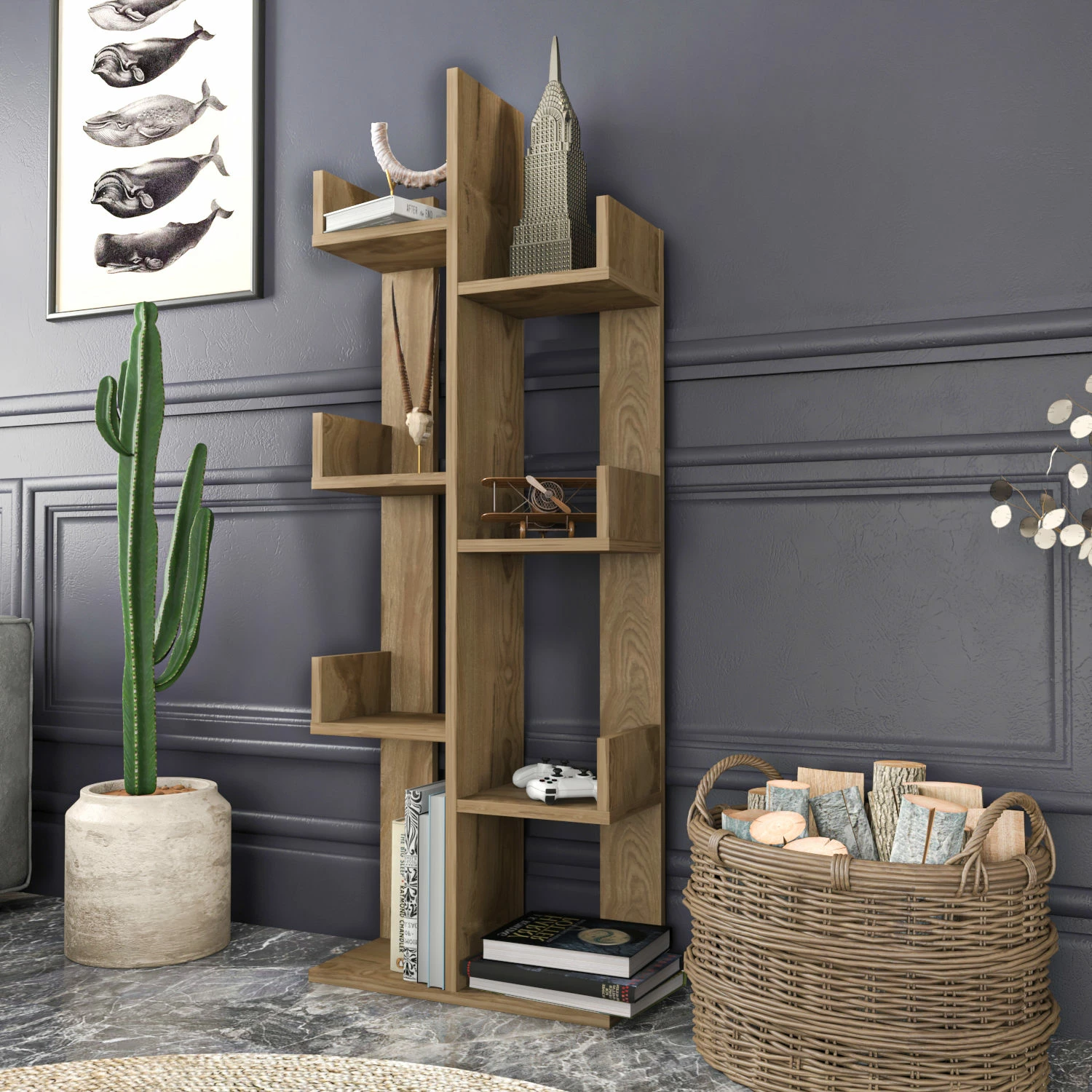 Raft librash Skye Decor, ngjyrë lisi Oud Oak, Luisa