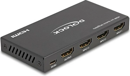 HDMI Switch DeLOCK 3x HDMI IN 1x HDMI OUT, 8K@60Hz, 48 Gbit/s, metal, zi
