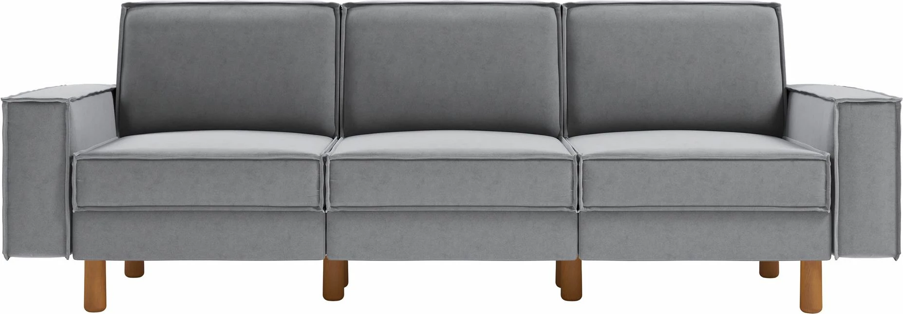 Divan treshe Atelier del Sofa, ngjyrë gri mjegull, këmbë dru arre