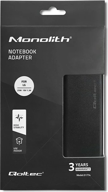 Furnizues energjie për monitor Qoltec 51774, 25W, 19V, 1.3A, për LG, i zi, set me kabllo