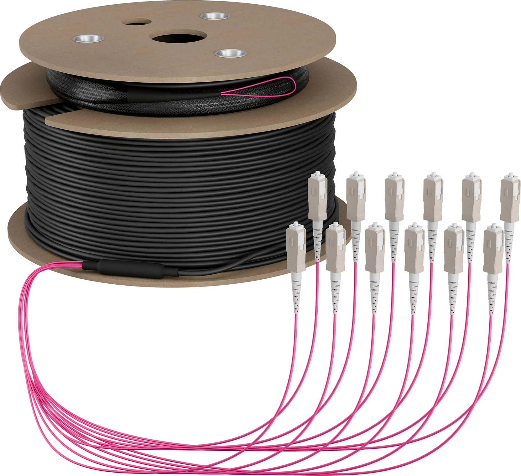 Kabllo fibër optike EFB Elektronik O8341S200OM4, OM4 multimode 50/125, 200 m, 12x SC - 12x SC, LSZH, Beige/Zezë/Magenta