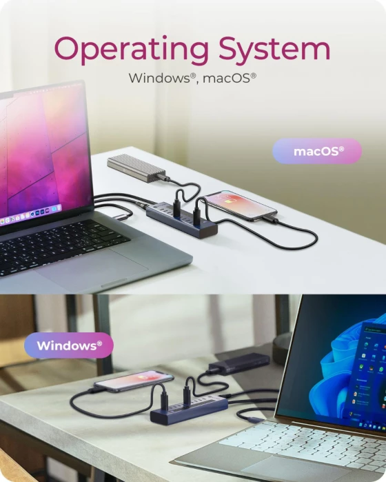 Hub USB-C ICYBOX IB-HUB1450-C31 10-port USB 3.2 Gen 2, PD 20W, ekran LED, kabllo e thurur, blu e errët