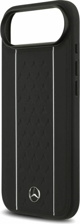 Kapak telefoni Mercedes Leather Star Pattern Stripes MagSafe për iPhone Air, i zi