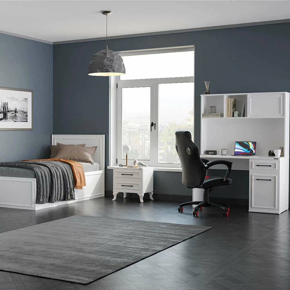 Tavolinë pune për studim, ngjyrë e bardhë, Skye Decor, Cmu-1013-Dd-2