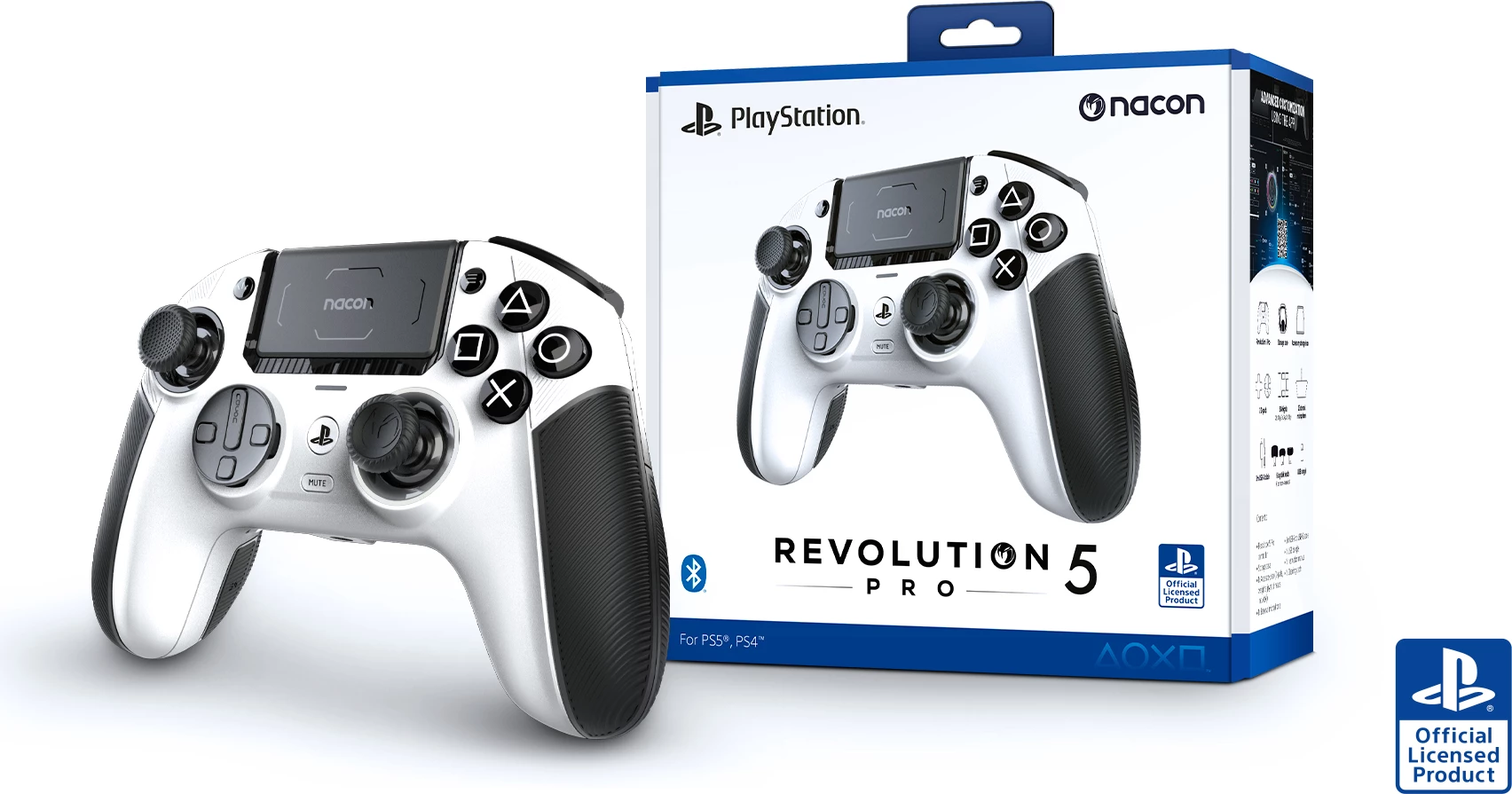Gamepad Nacon Revolution 5 Pro, wireless, RGB, Hall Effect, për PS5, i bardhë