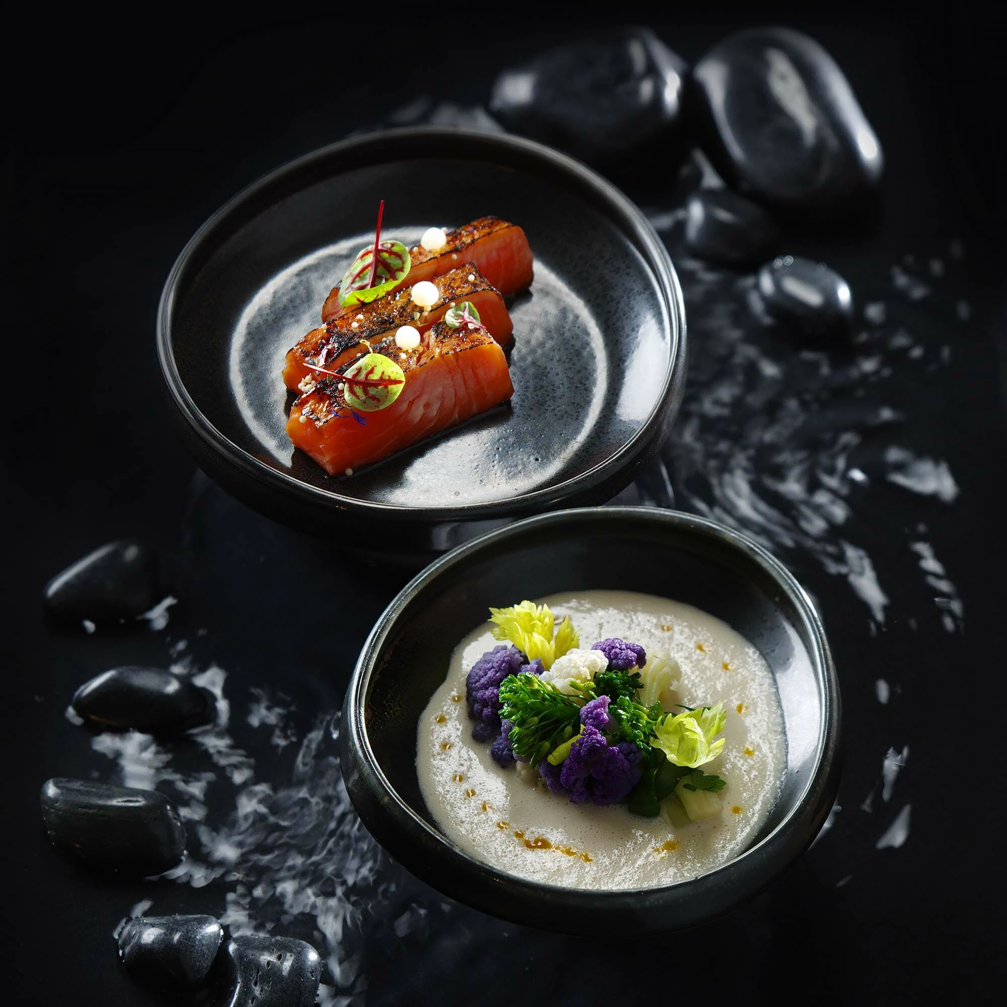 Pjatë gourmet Fine Dine Onyx 170 mm, stoneware, e zezë, set 3 copë