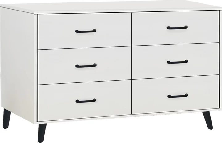 Komodinë me sirtarë mdf, ngjyrë e bardhë, këmbë metalike të zeza, 120x40x74cm