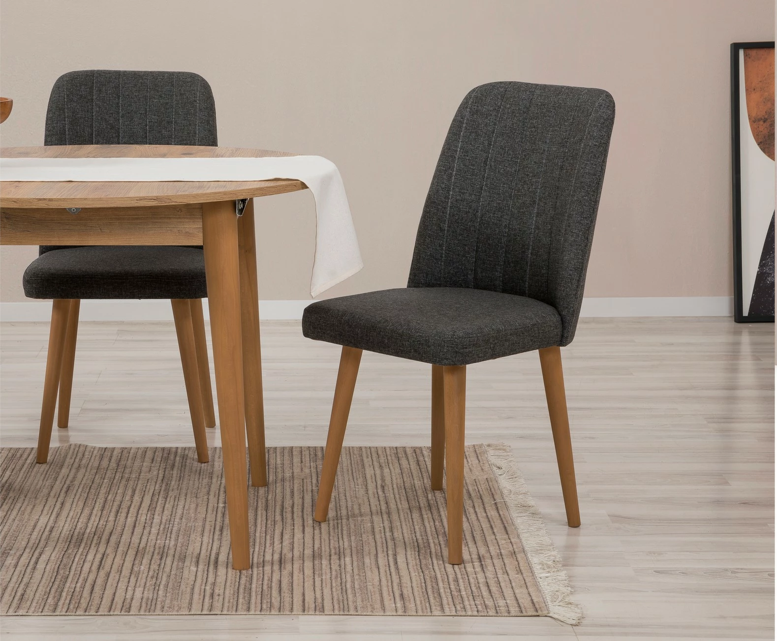 Tavolinë me karrige, zgjatshme, 5 copë, Skye Decor Vina 1053, ngjyrë Atlantic Pine, antracit