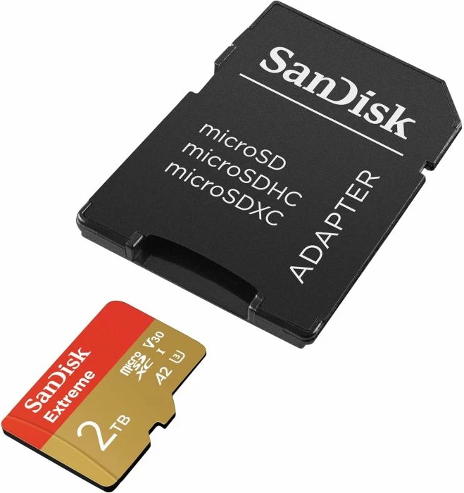 Kartelë memorje microSDXC SanDisk Extreme SDSQXAV-2T00-GN6MA 2 TB UHS-I U3/V30 A2 me adapter SD, kuqe/ari