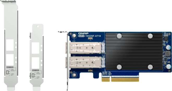Kartë rrjeti QNAP QXG-10G2SF-X710 10GbE, 2 porta SFP+ (10G/1G), PCIe Gen3 x8, fanless, paketë 3 kllapa