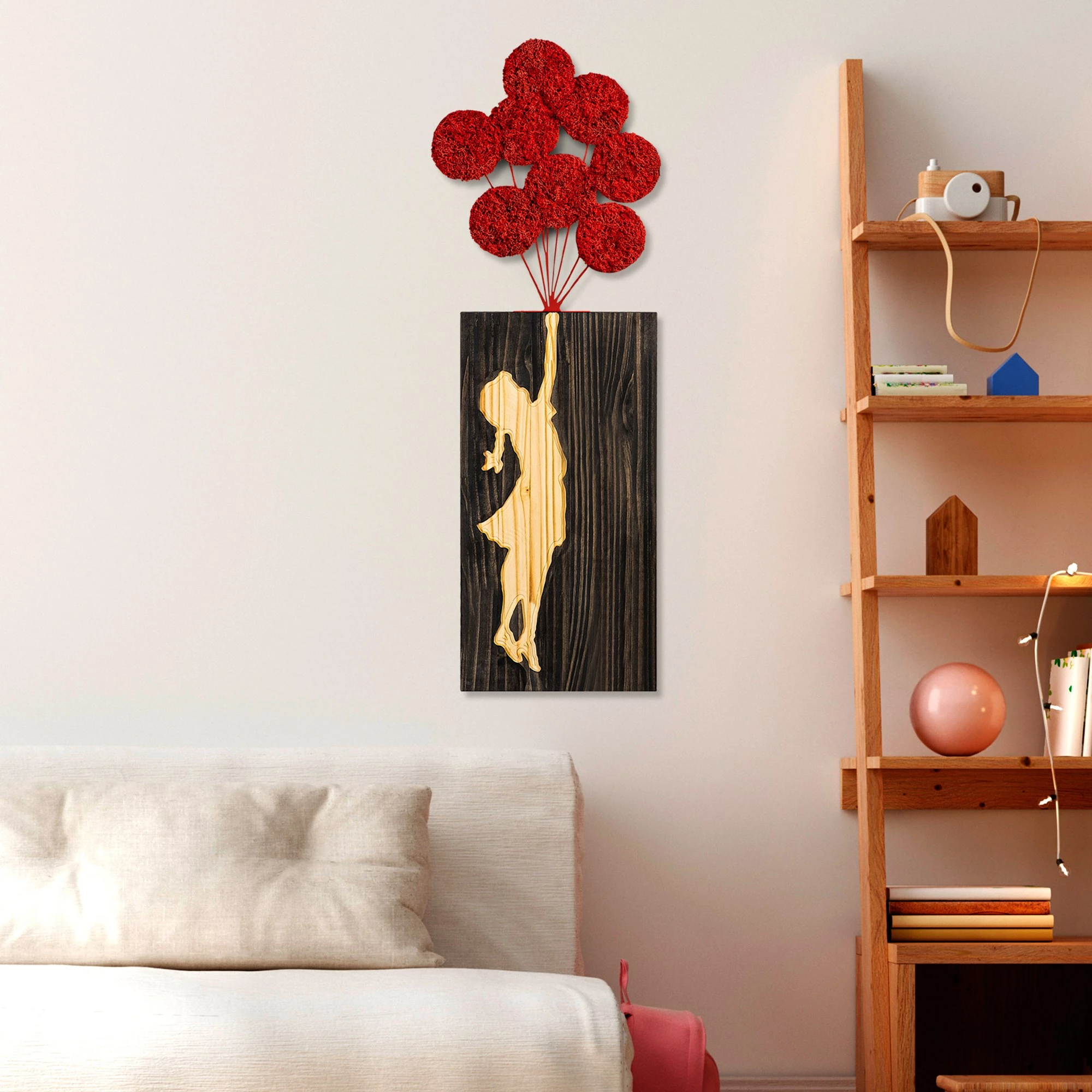 Aksesor dekorativ prej druri për mur, Wallity Banksy, 34x99cm
