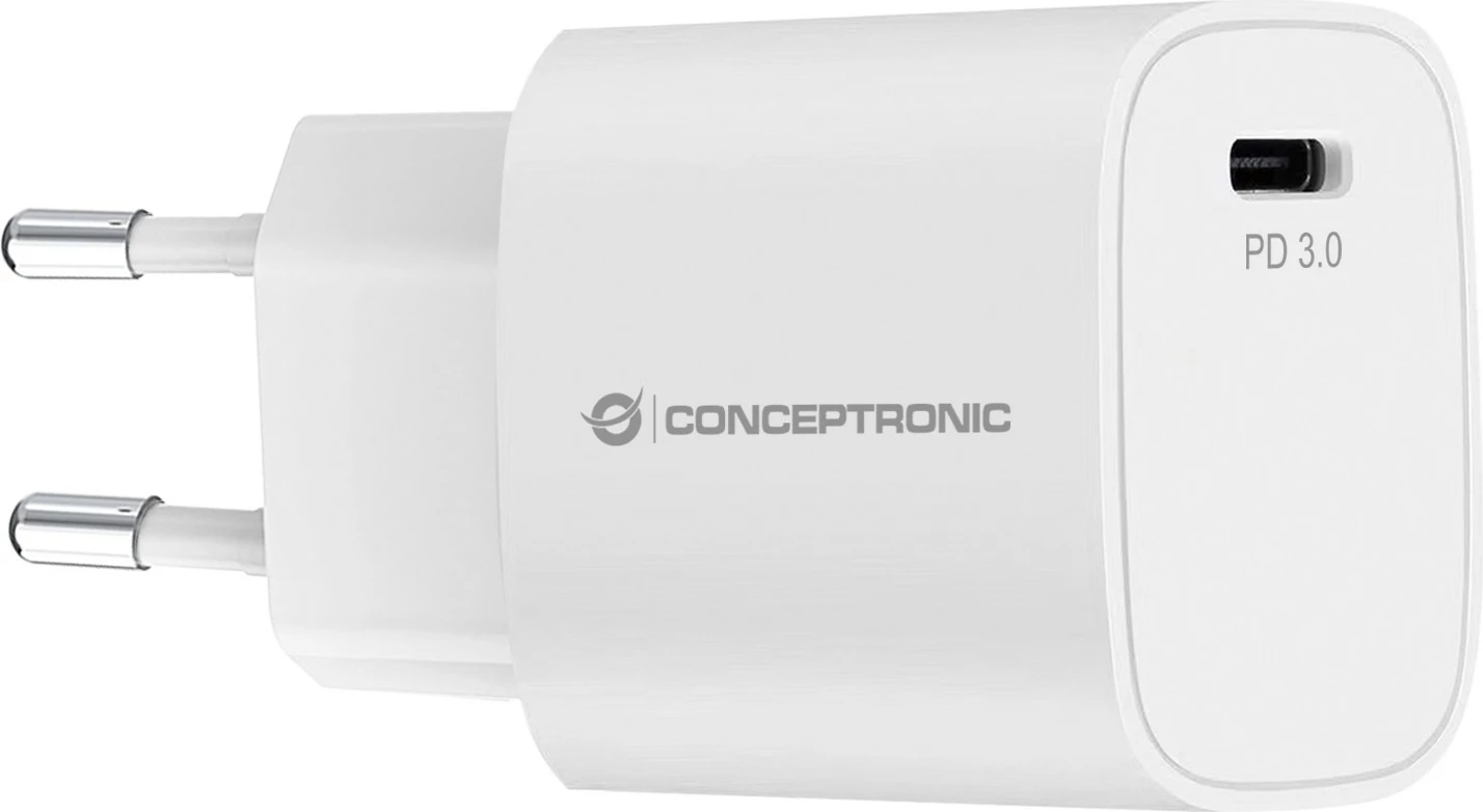 Karikues Conceptronic 1 port USB-C PD 3.0 20W i bardhë