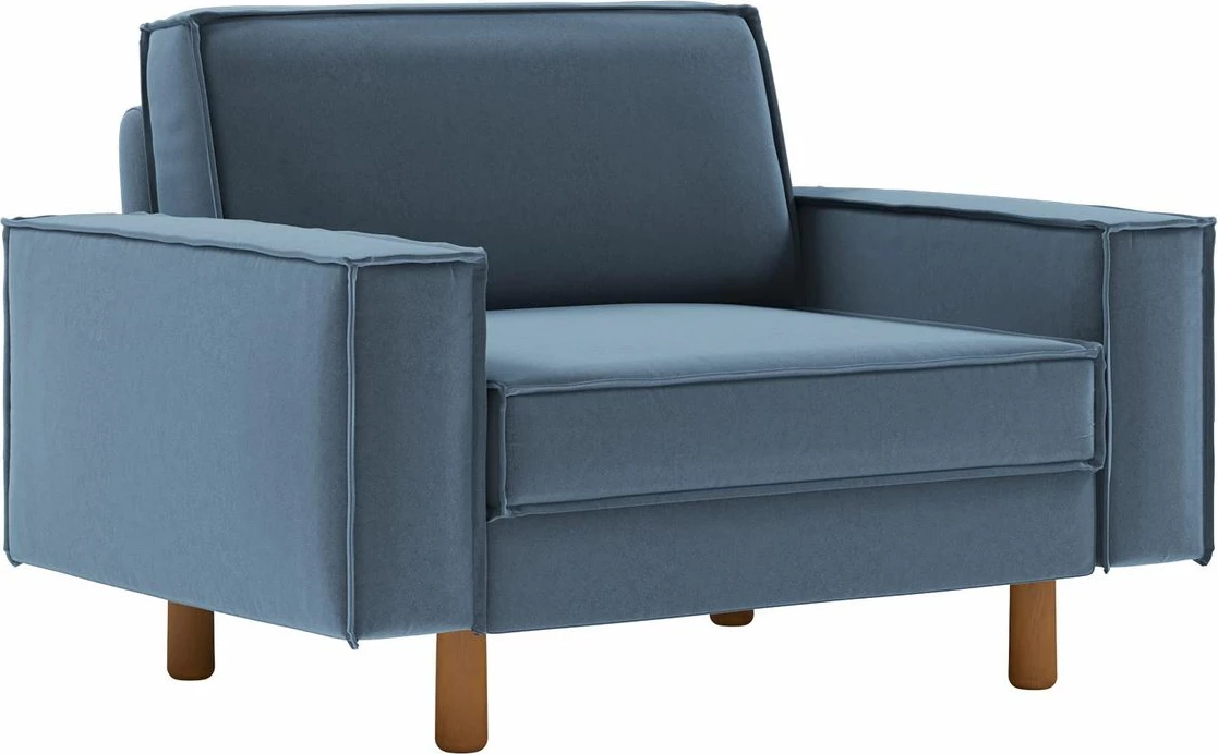 Karrige një vendëshe Sparrow, ngjyrë ocean blue, këmbë druri walnut