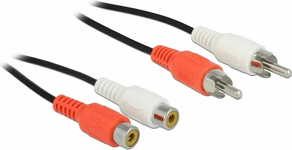 Kabllo zgjatëse RCA DeLOCK 85807, 2x RCA M në 2x RCA F, 5 m, zi/kuq/bardhë