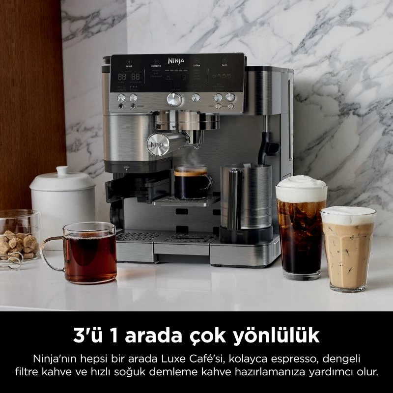 Makinë kafeje Ninja Luxe Premier ES601EU me mulli të integruar, Barista Assist, Dual Froth System, rezervuar kokrrash me mbrojtje UV, silver/black
