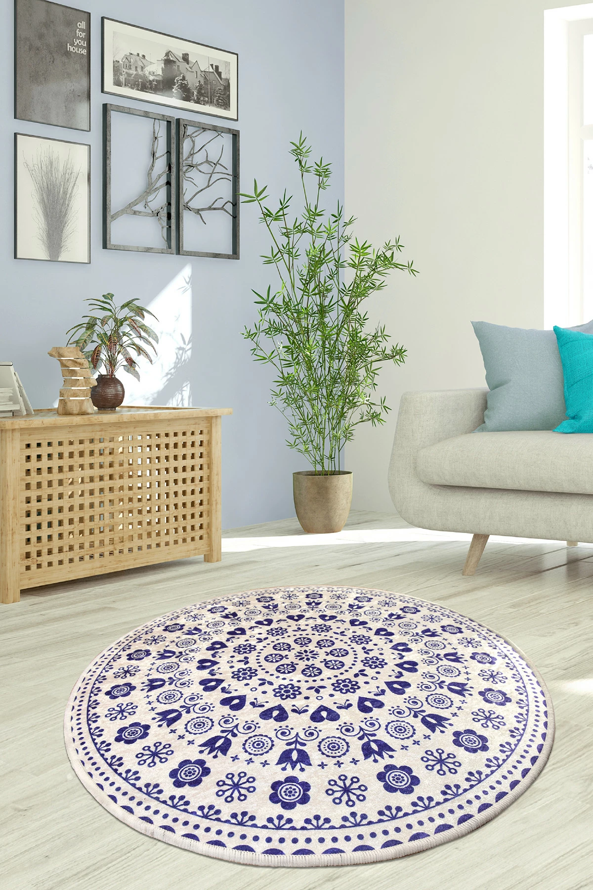 Qilim rrumbullak, 100 cm, Conceptum Hypnose, Venice, ngjyrë blu
