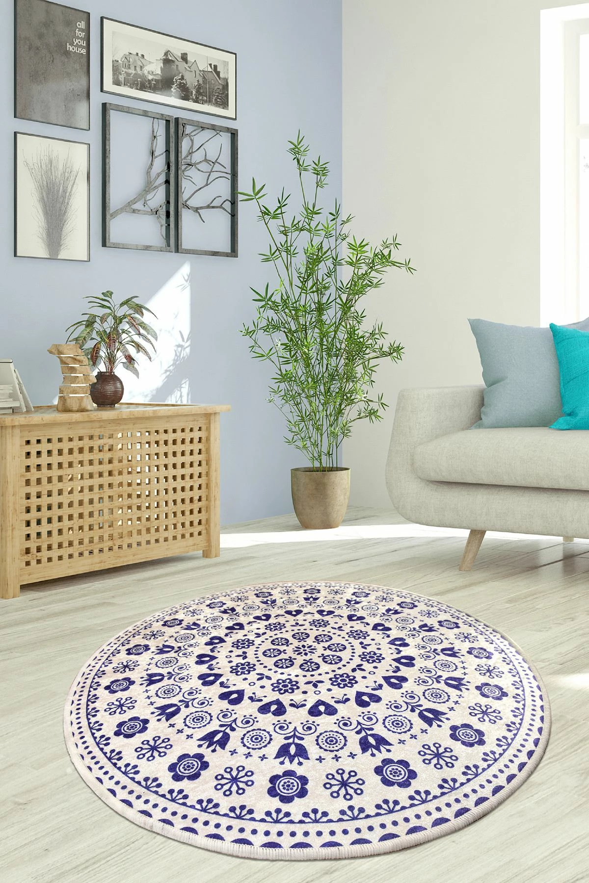 Qilim rrumbullak, 100 cm, Conceptum Hypnose, Venice, ngjyrë blu