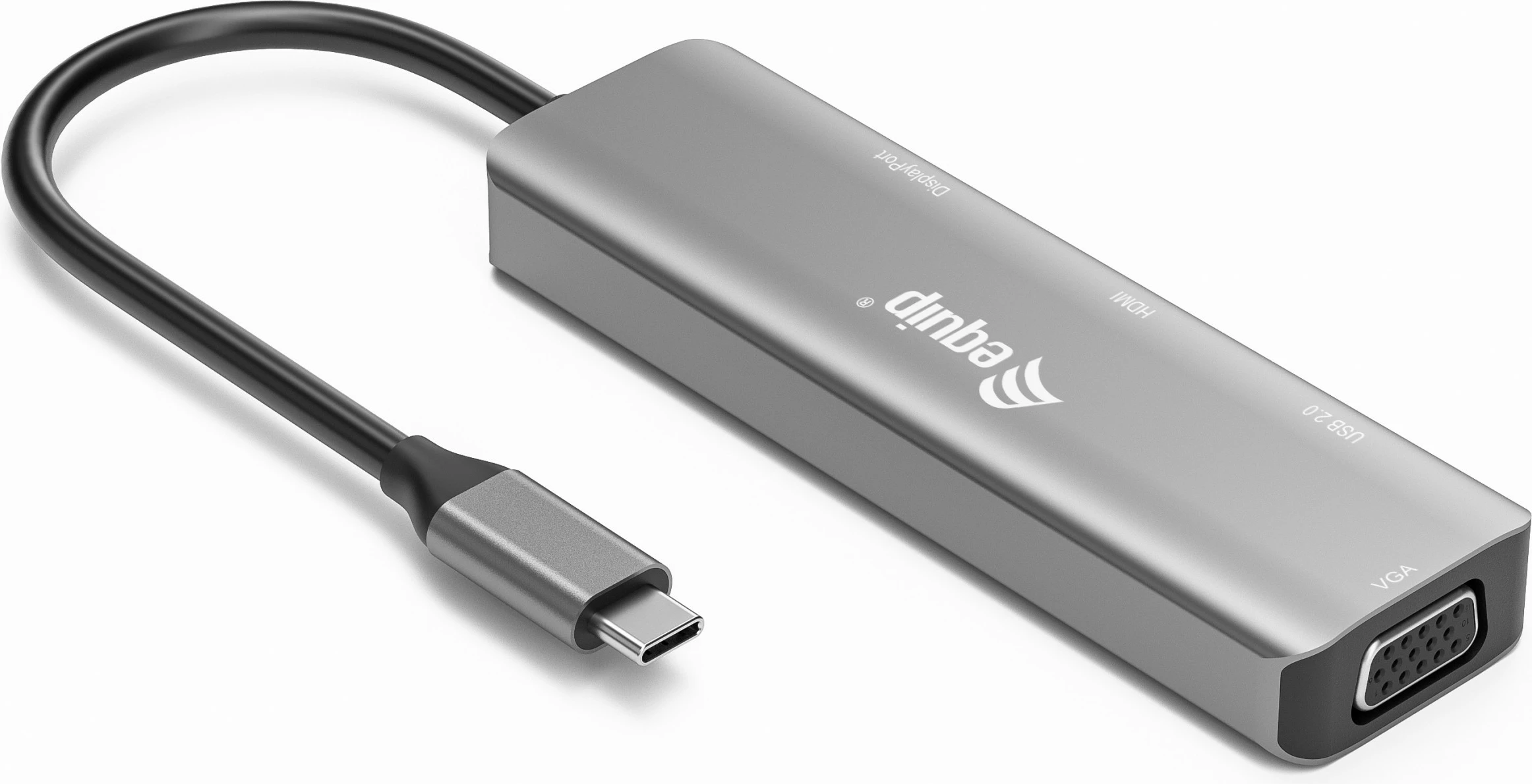 Adapter USB-C Equip 133485, HDMI/DisplayPort/VGA/USB, 4K, i zi/argjendtë