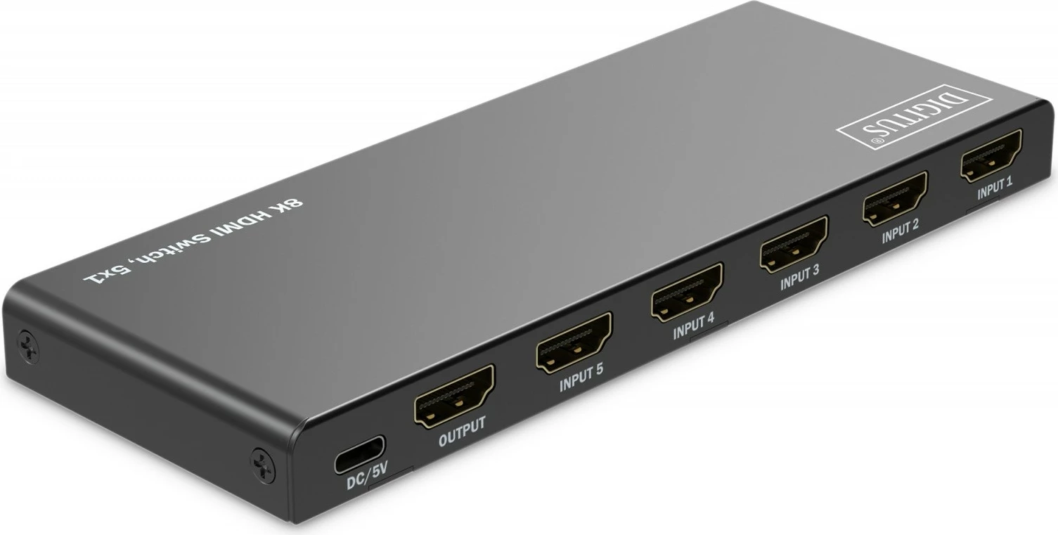Switch HDMI Digitus DS-55334, 5x1, 8K/60Hz, me telekomandë, e zezë
