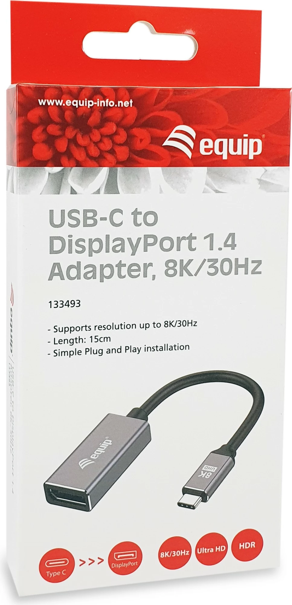 Adapter USB-C në DisplayPort 1.4 Equip, 8K/30Hz, 0.15m, zi/gri